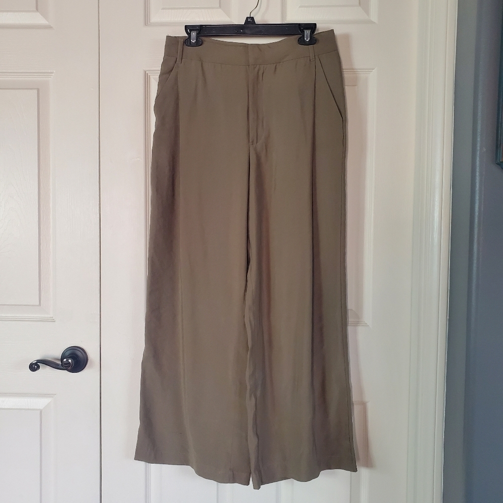 ZARA High-rise Wide Leg Trousers Camel Tan Pleated Pants Blogger Style Preppy M